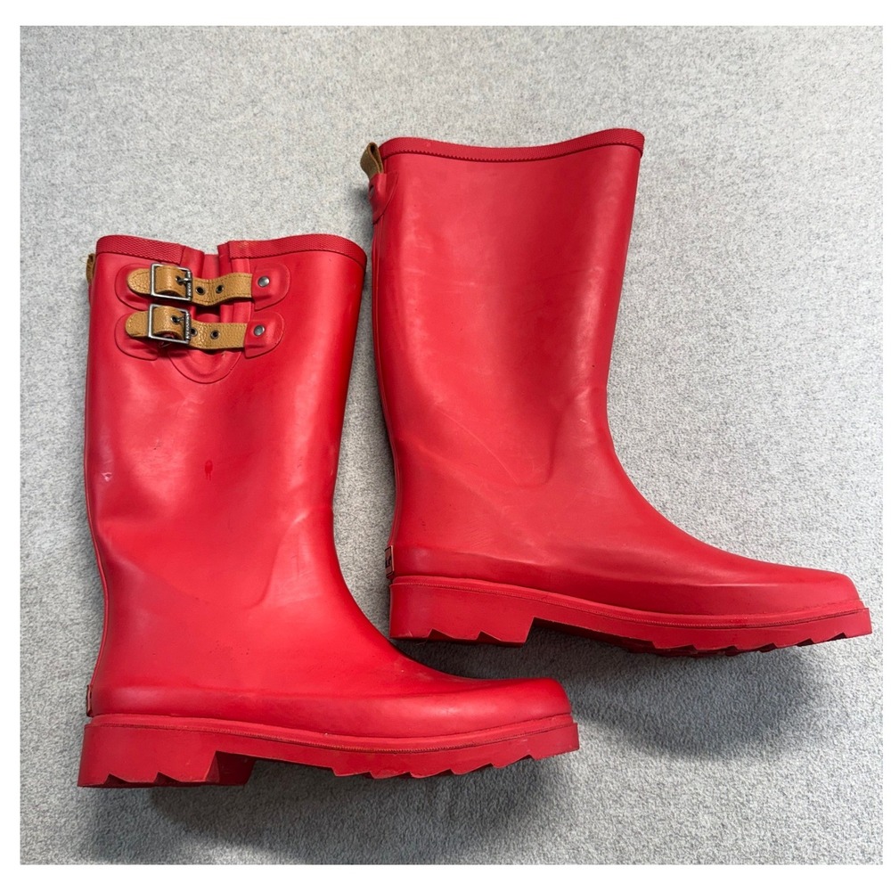 Chooka Womens 9 Red Tall Rain Boots Rubber Buckle Waterproof Wellies Rubber